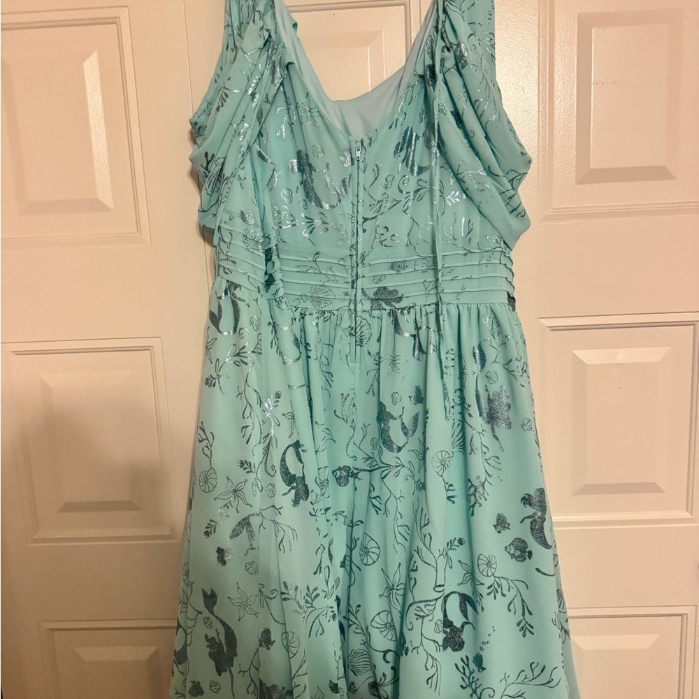 Disney Little Mermaid Aqua Floral Cold-Shoulder Midi Dress - Picture 4 of 7